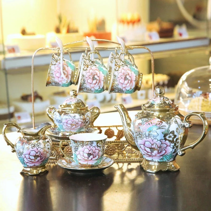 Royal European-Style Elegant Coffee Cups Set Ceramic Mugs Porcelain Plates Spoons Pot Sugar Bowl Afternoon Tea Teaware