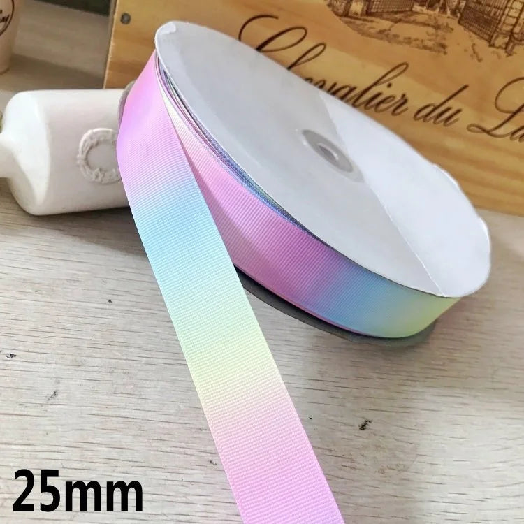 New 5Yards 25mm 40mm 50mm Wide Gradient Color Rainbow Ribbon Threaded DIY Hair Head Ornament Materials