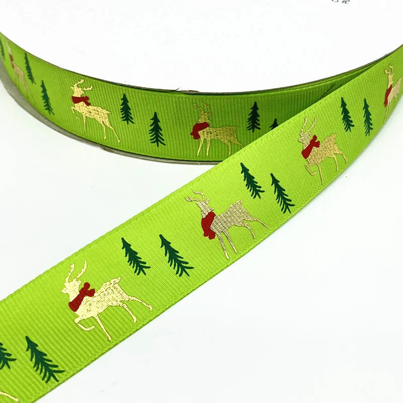 5 Yards 25mm Christmas Ribbon Printed Grosgrain Ribbons for Gift Wrapping Wedding Decoration Hair Bows DIY