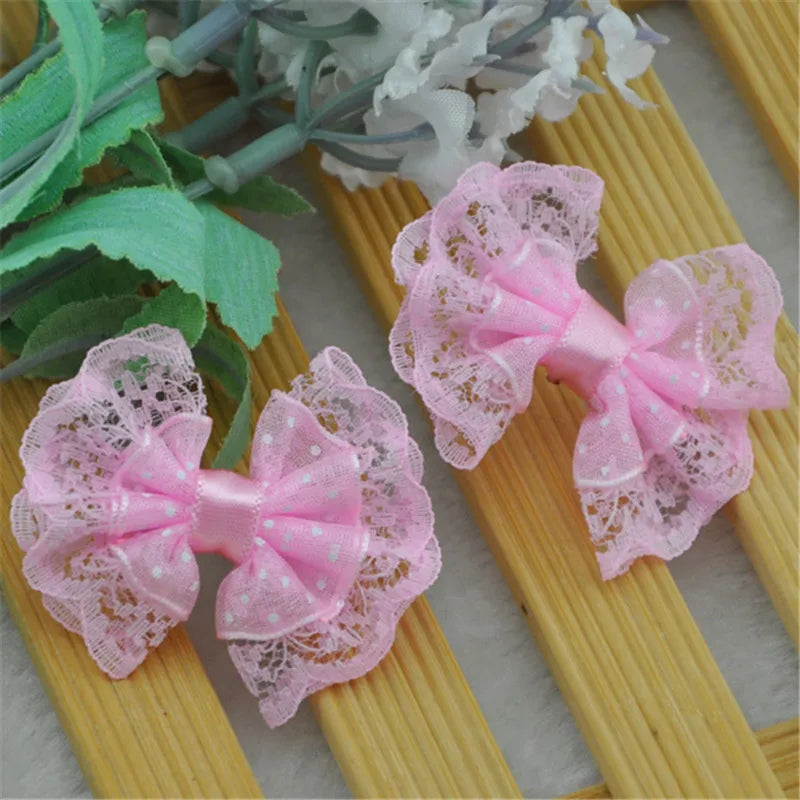 20Pcs Lace Organza Ribbon Bows Flowers Wedding Decoration Applique A088