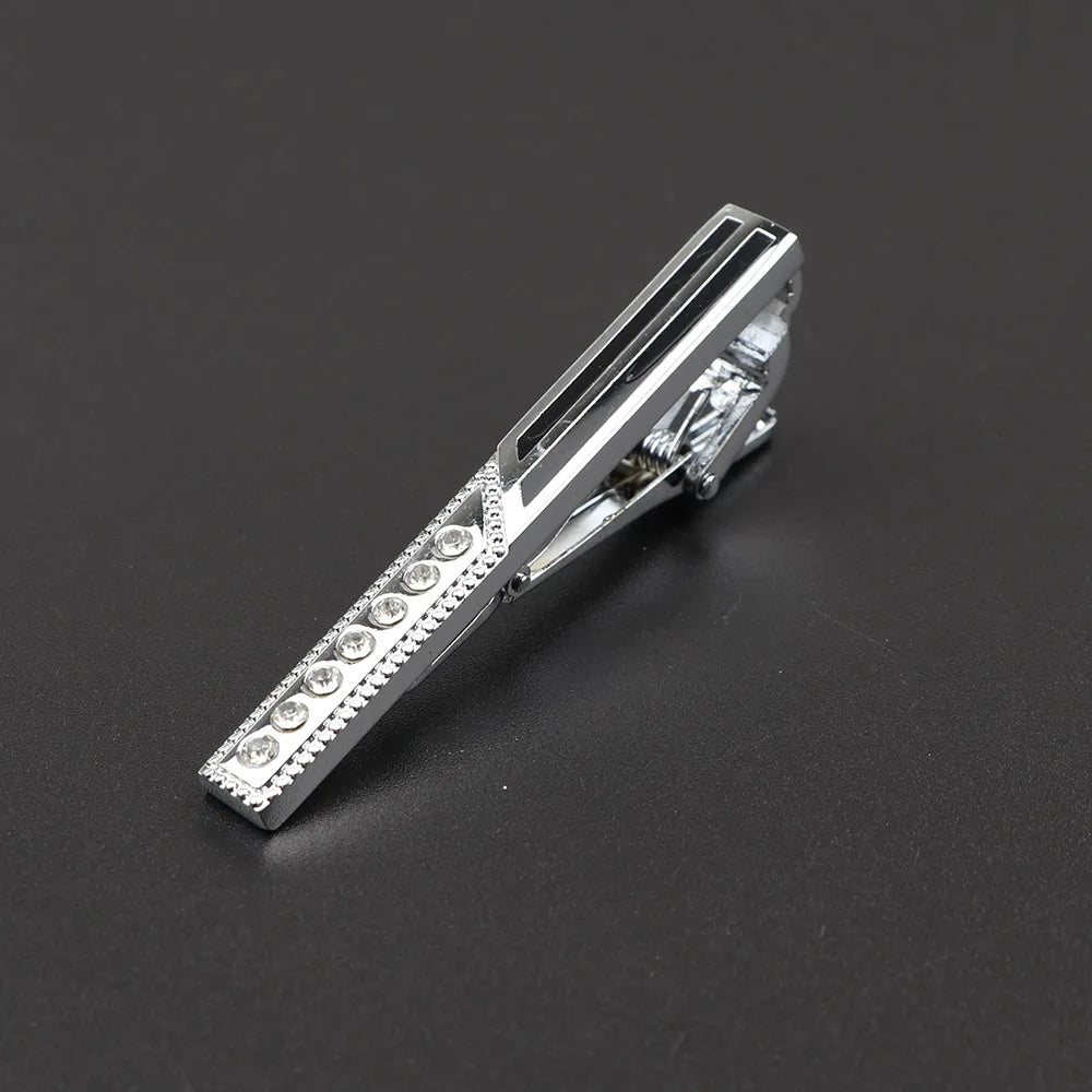 Men's Black Jewel Metal Tie Clip Bright Chrome Stainless Steel Necktie Clips Clasp Clamp Wedding Charm Creative Gifts