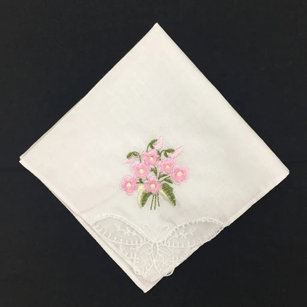 12Pcs Classic   Cotton Beautiful Handkerchiefs Women Washable Pocket Embroidered Lace Hankie Towel Lot 28x28cm