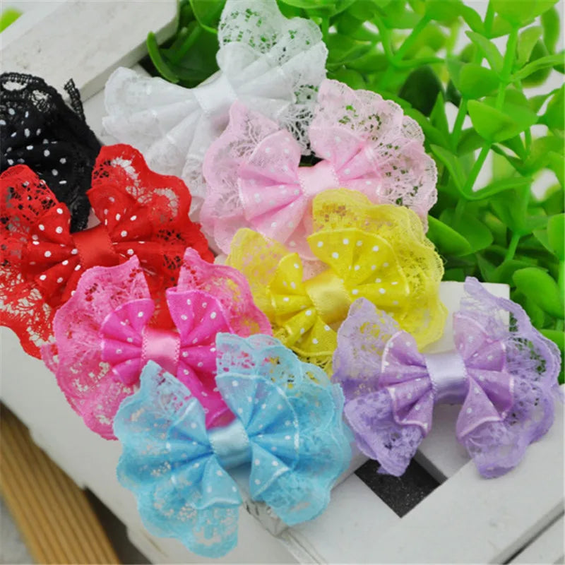 20Pcs Lace Organza Ribbon Bows Flowers Wedding Decoration Applique A088