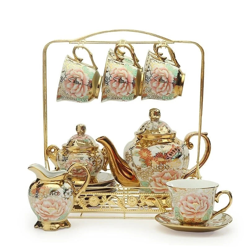 Royal European-Style Elegant Coffee Cups Set Ceramic Mugs Porcelain Plates Spoons Pot Sugar Bowl Afternoon Tea Teaware