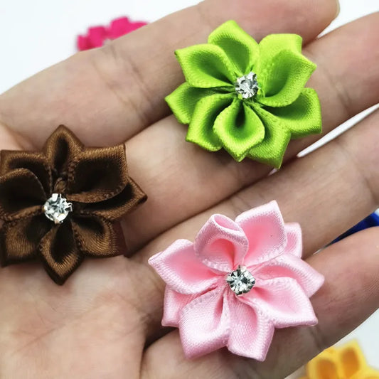 20 pcs Satin Ribbon Flowers Bows Rose Wedding Appliques Crafts Decoration