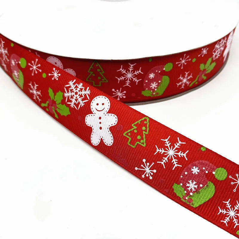 5 Yards 25mm Christmas Ribbon Printed Grosgrain Ribbons for Gift Wrapping Wedding Decoration Hair Bows DIY