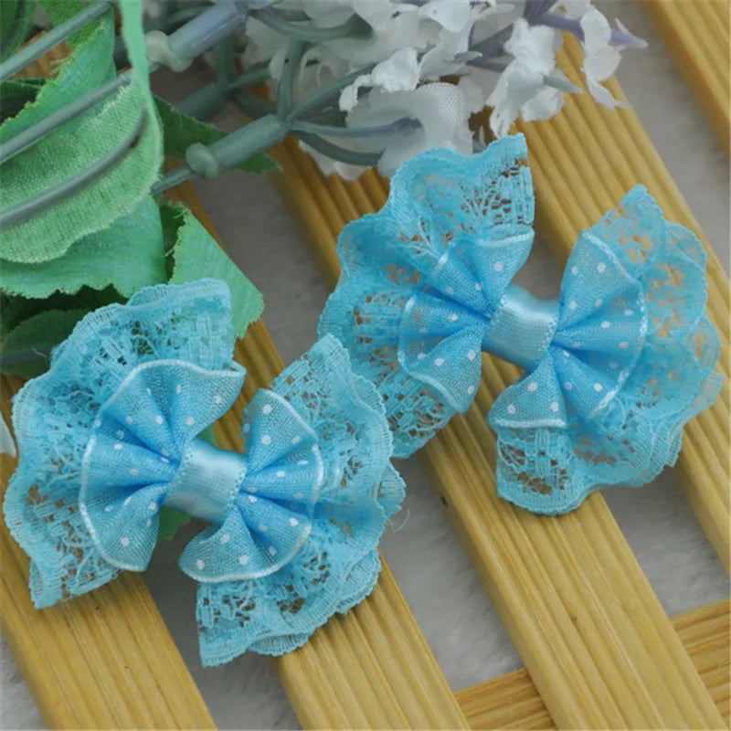 20Pcs Lace Organza Ribbon Bows Flowers Wedding Decoration Applique A088