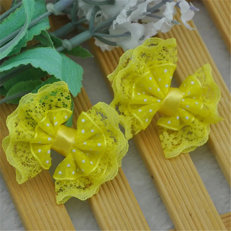 20Pcs Lace Organza Ribbon Bows Flowers Wedding Decoration Applique A088