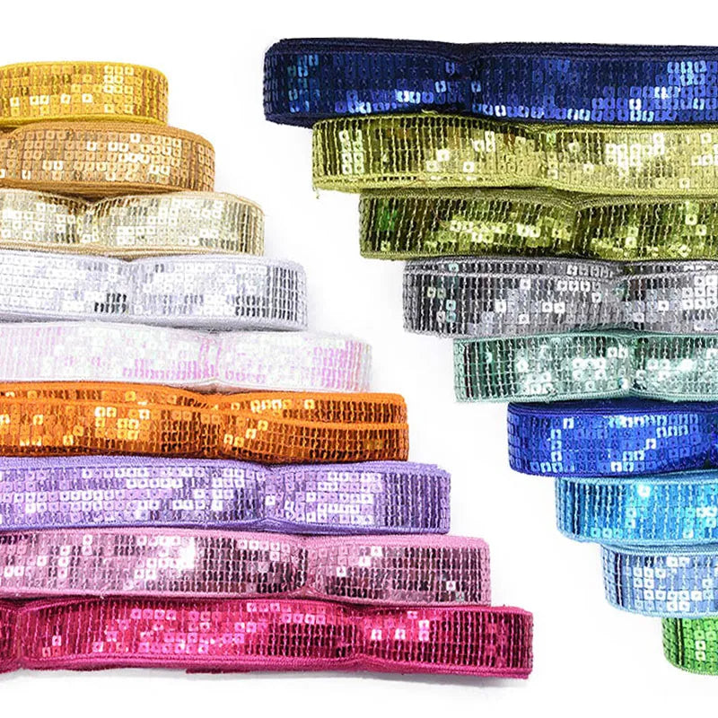 5/10yards 5rows 25mm Glitter Sequin Beading Ribbon Shiny Lace Trim DIY Handcraft Sewing Garments Head Dress Wedding Decoration