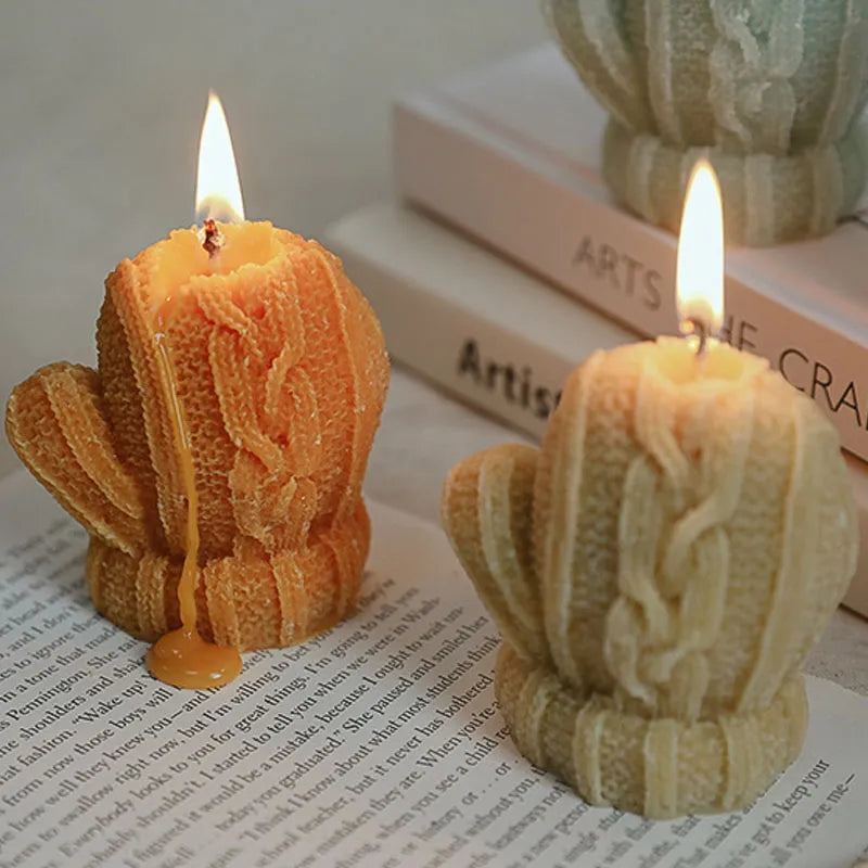 DIY Gloves Shaped Candle Christmas Celebration Cake Candles 3D Plaster Aroma Wax Aromatherapy Automobile Decor Mitten Art Crafts