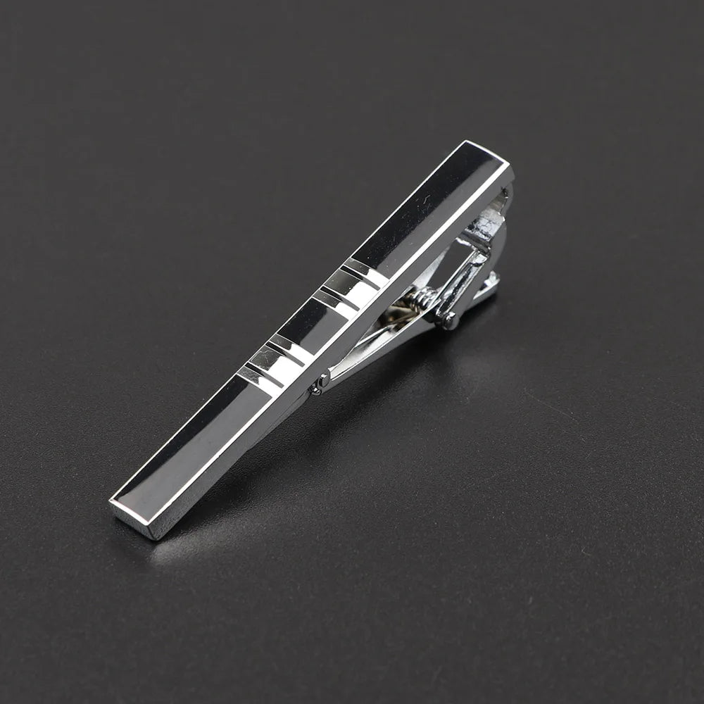Men's Black Jewel Metal Tie Clip Bright Chrome Stainless Steel Necktie Clips Clasp Clamp Wedding Charm Creative Gifts