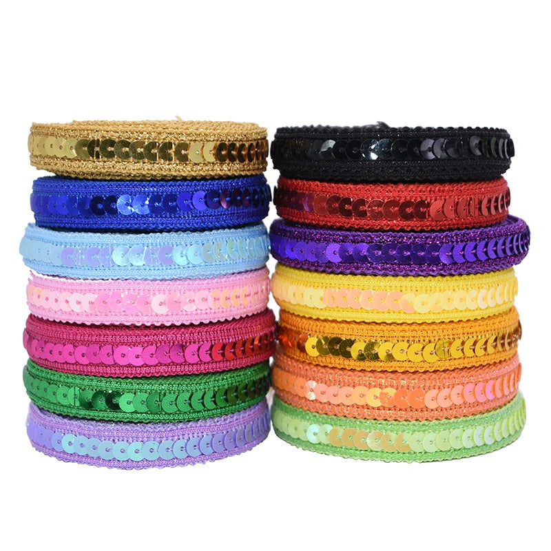 5m 12mm Shiny Sequin Ribbon Lace Trim Fabric for Dress Clothes Handmade DIY Crafts Lace Ribbon Fabric Garments Sewing Supplies