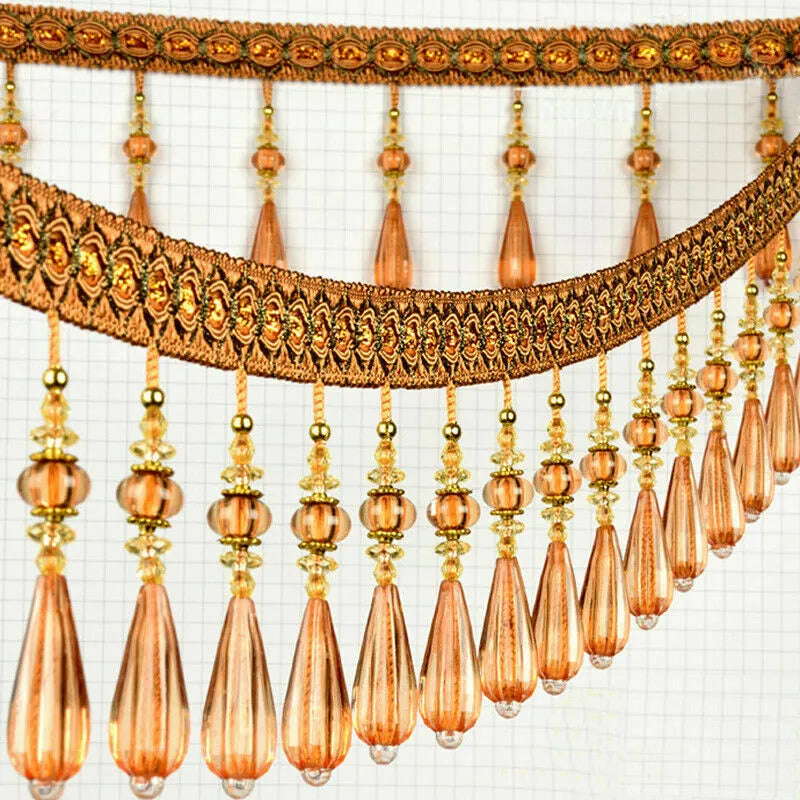 1M Crystal Bead Tassel Fringe Trim Curtain Sewing Accessory Diy Upholstery Chandelier Tablecloth Lace Ribbon Crystal Pendants