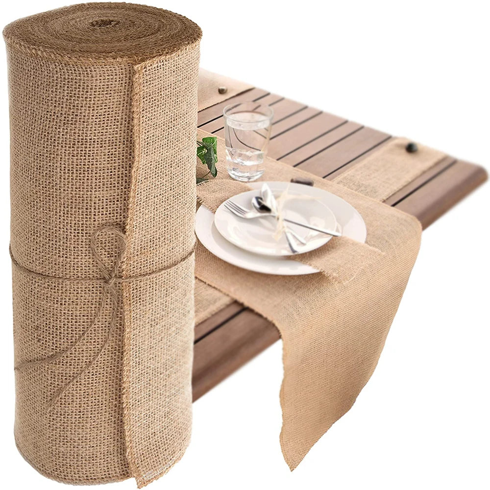 10Meter Natural Jute Burlap Fabric Jute Roll Hessian Ribbon Roll Burlap Table Runner Wedding Party Supplies Wedding Decoration