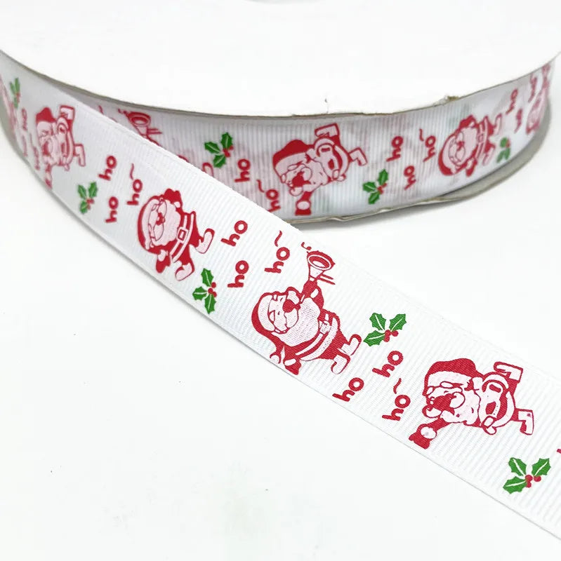 5 Yards 25mm Christmas Ribbon Printed Grosgrain Ribbons for Gift Wrapping Wedding Decoration Hair Bows DIY