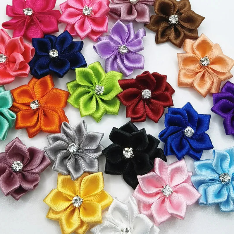 20 pcs Satin Ribbon Flowers Bows Rose Wedding Appliques Crafts Decoration