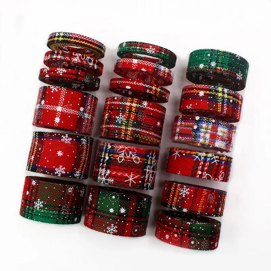 1yard 10mm/25mm/38mm Christmas Plaid Snowflake Burlap Ribbon for Christmas Tree Gift Box Bouquet Packing Home Craft Decoration