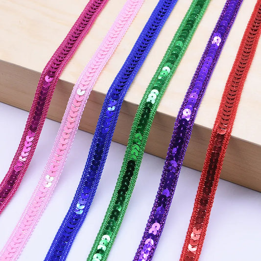 5m 12mm Shiny Sequin Ribbon Lace Trim Fabric for Dress Clothes Handmade DIY Crafts Lace Ribbon Fabric Garments Sewing Supplies