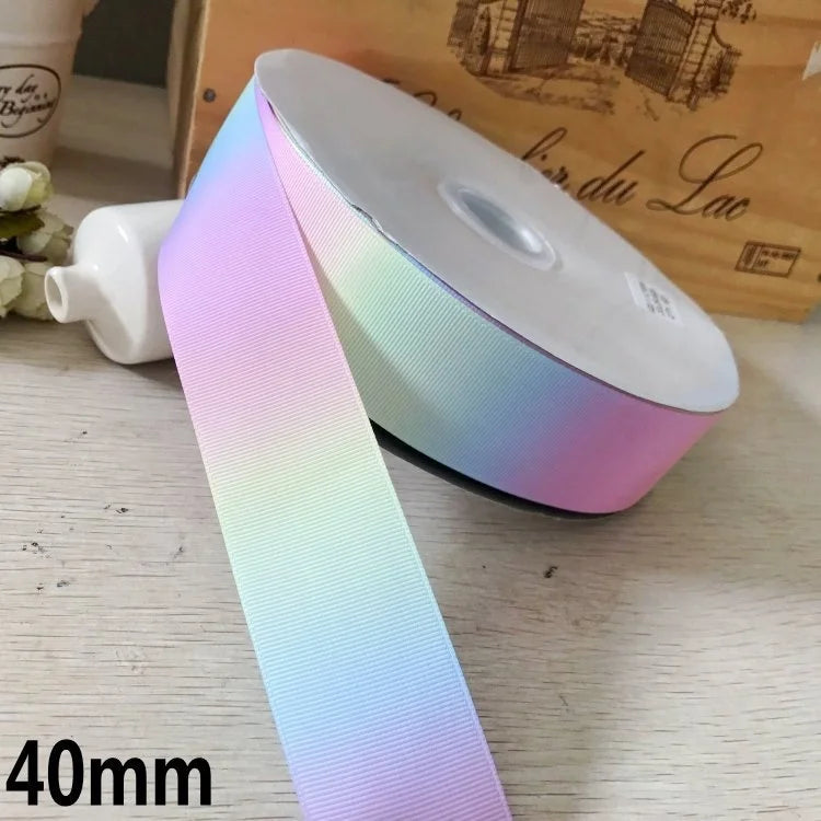 New 5Yards 25mm 40mm 50mm Wide Gradient Color Rainbow Ribbon Threaded DIY Hair Head Ornament Materials