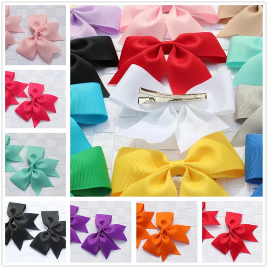 2pcs Boutique Solid Girls Children Stain Hair Clip Bows Ribbon Flower Hairband Hairpins Baby Hair Barrettes Accessories Headwear