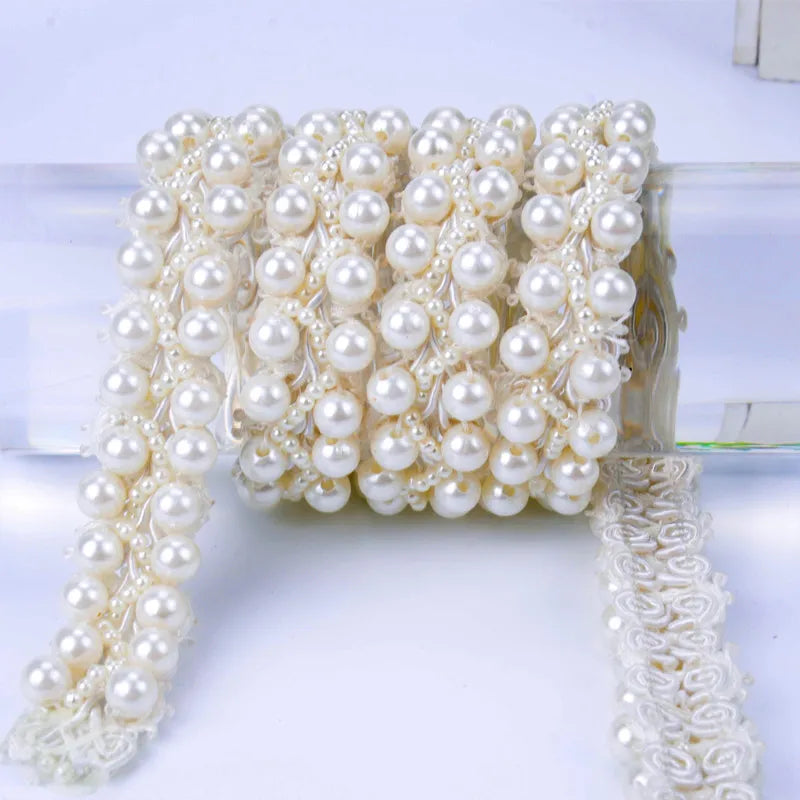 1Yards 31 style Pearl Beaded rhinestone Trims Sew on White mesh Lace Ribbon FOR DIY hair Clothes Wedding Dress Belt Accessories