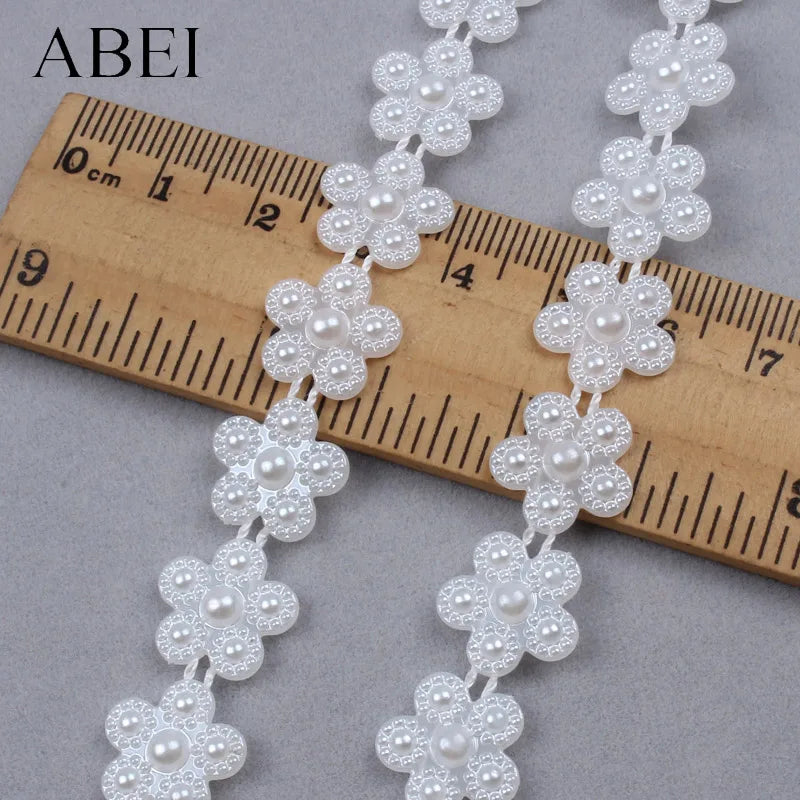 2yards 13mm Imitation pearls Cotton Line Lace Tape DIY Flower Ribbon Sewing Apparel Accessories Handmade Wedding Party Crafts