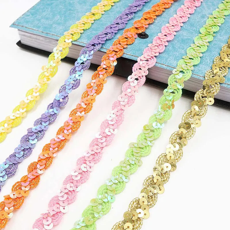 5M*1.5cm Shiny Beading Sequins Lace Fabric Trim for Wedding Decor Handmade DIY Craft Lace Ribbon Fabric Garments Sewing Supplies