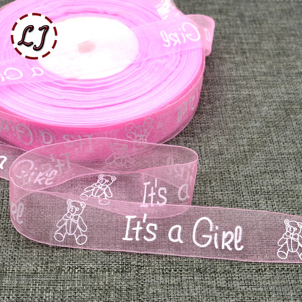 new arrived 5yd/lot 1'' (25mm) printed boy girl carton organza ribbon lace webbing DIY hairbow gift package crafts accessories