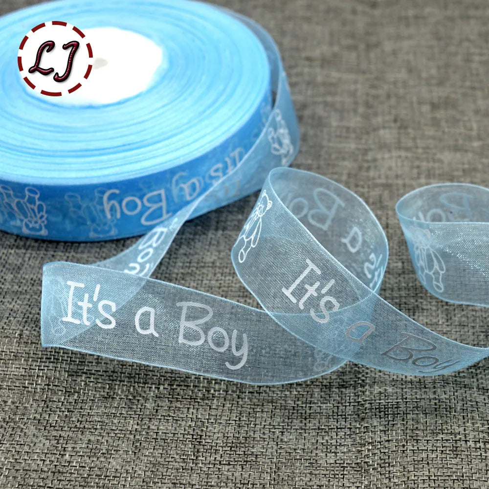 new arrived 5yd/lot 1'' (25mm) printed boy girl carton organza ribbon lace webbing DIY hairbow gift package crafts accessories