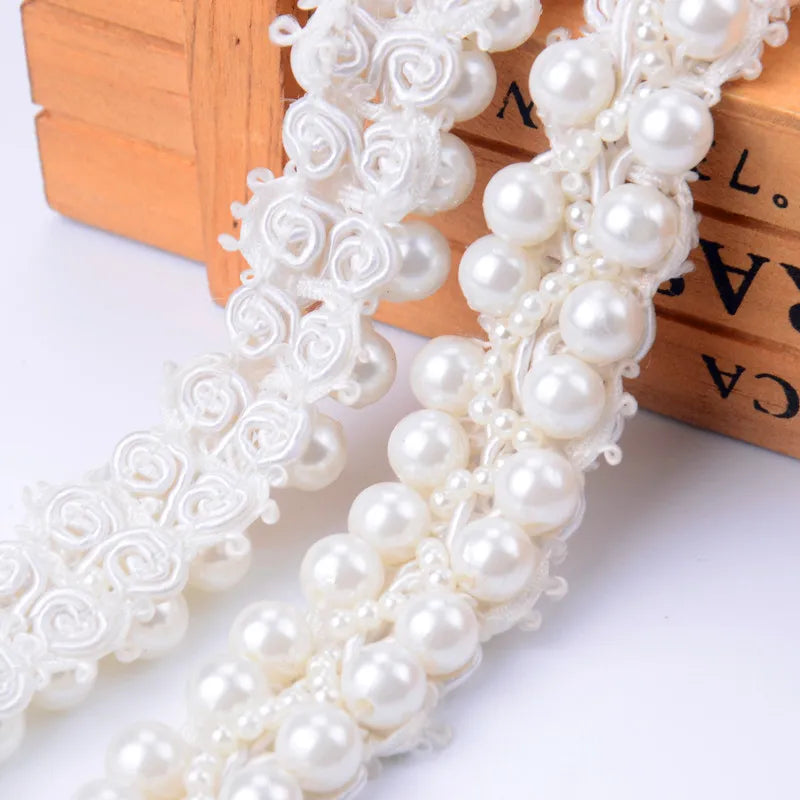 1Yards 31 style Pearl Beaded rhinestone Trims Sew on White mesh Lace Ribbon FOR DIY hair Clothes Wedding Dress Belt Accessories