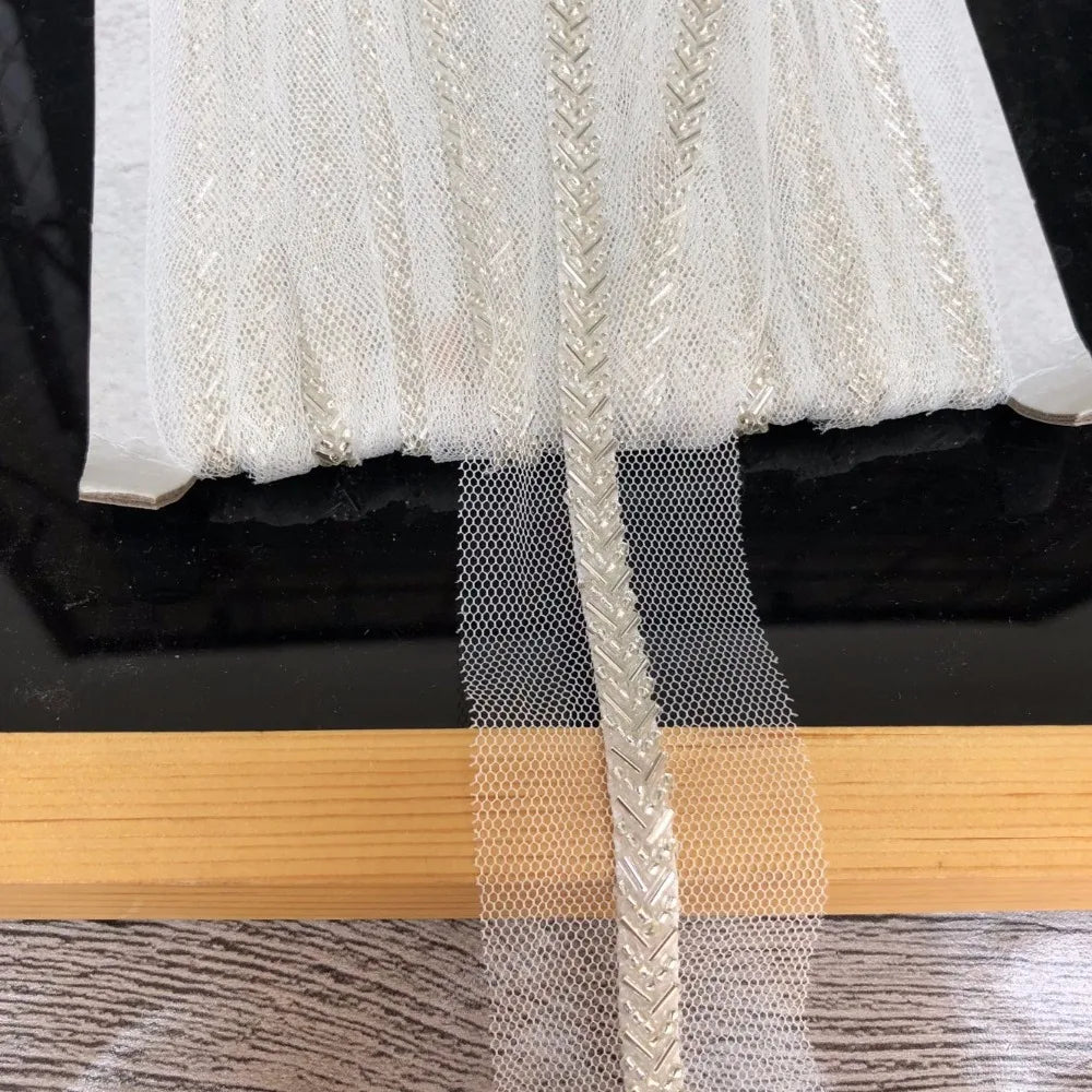 Off White Beaded Lace Trim Tape Fabric Ribbon DIY Collar Sewing Garment Headdress Net yarn lace materials