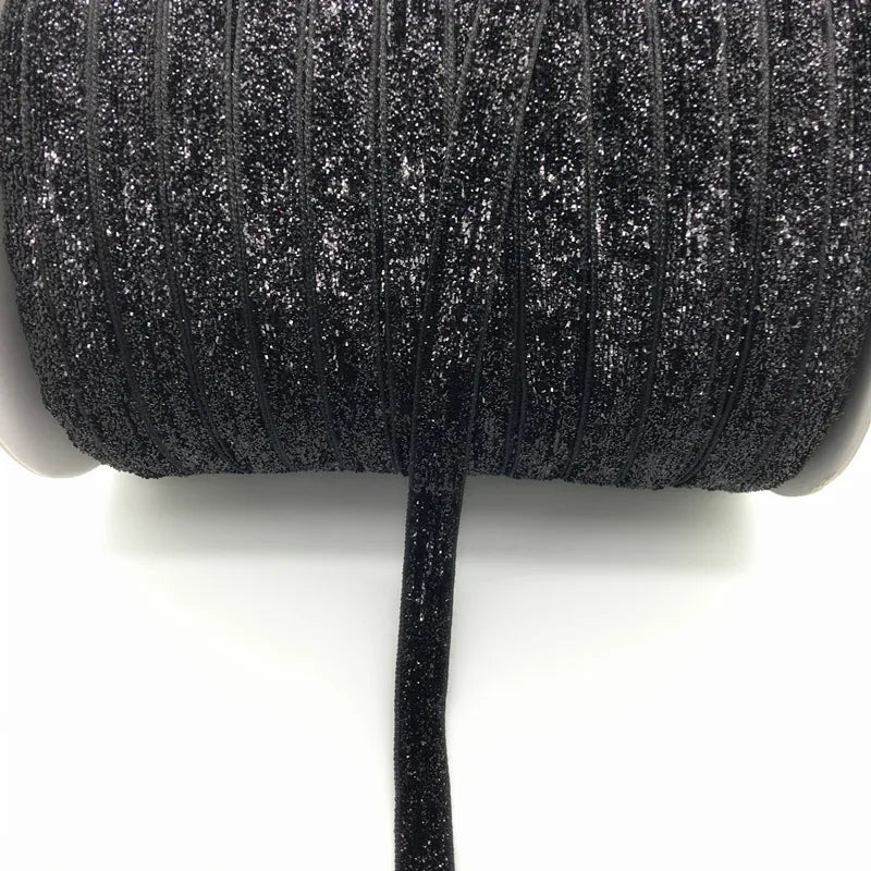 Free shipping 5 yards 3/8 "10mm Black Glitter Velvet Ribbon Headband Clips Bow Decoration