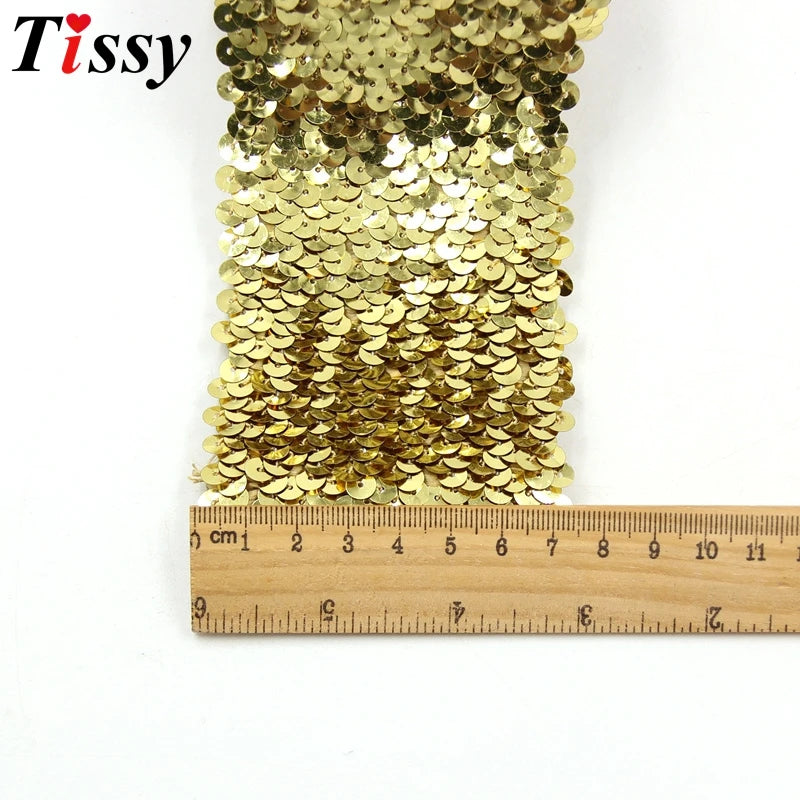 1Meter 7.5CM Width Elasticity Sequin Beading Trim Lace Spangle Ribbon DIY Handcraft Sewing Curtain Accessories Party Decoration