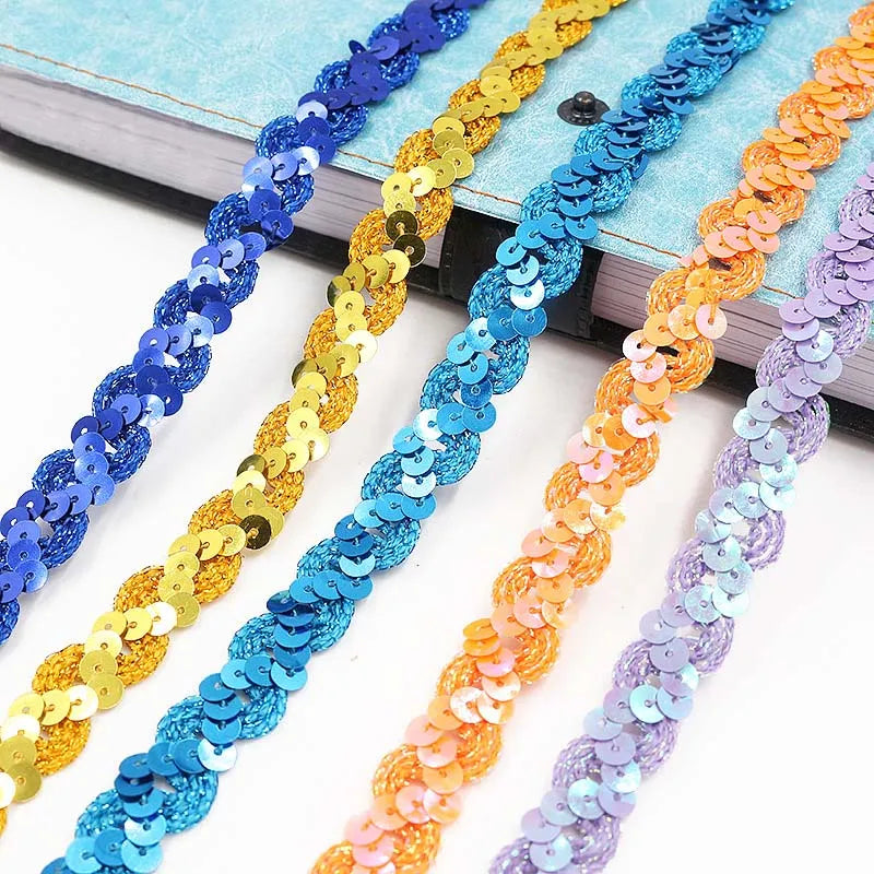 5M*1.5cm Shiny Beading Sequins Lace Fabric Trim for Wedding Decor Handmade DIY Craft Lace Ribbon Fabric Garments Sewing Supplies