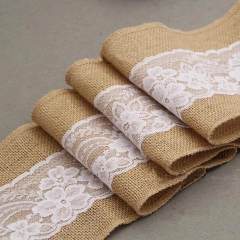 245cm* 15cm Burlap Hessian Ribbon with Lace Sashes for Wedding Craft Party Decoration , AA7896