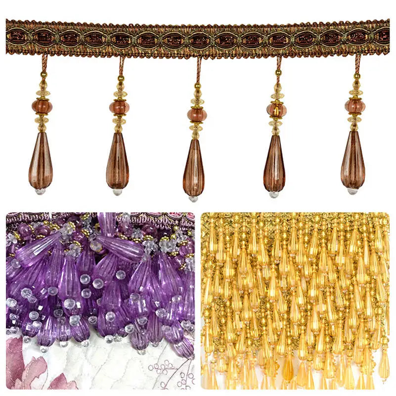 1M Crystal Bead Tassel Fringe Trim Curtain Sewing Accessory Diy Upholstery Chandelier Tablecloth Lace Ribbon Crystal Pendants