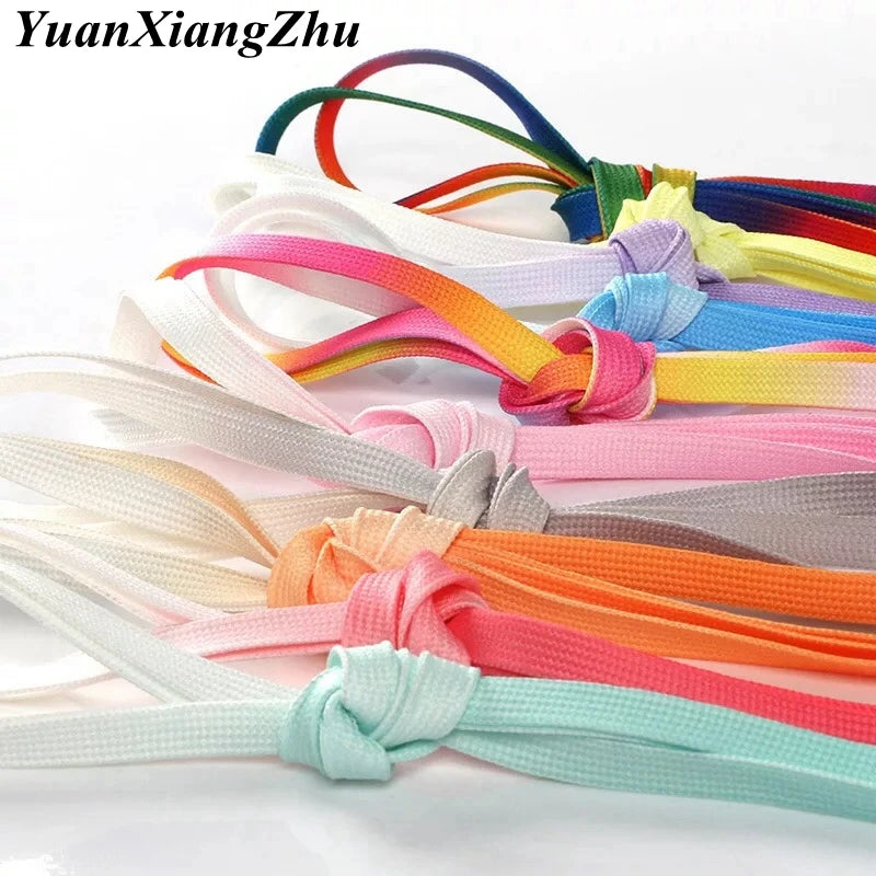 1Pair Colorful Silk shoelaces Candy Gradient Party Camping Boots Shoelace Canvas Strings Camping Shoes Lace Growing rainbow BC-2