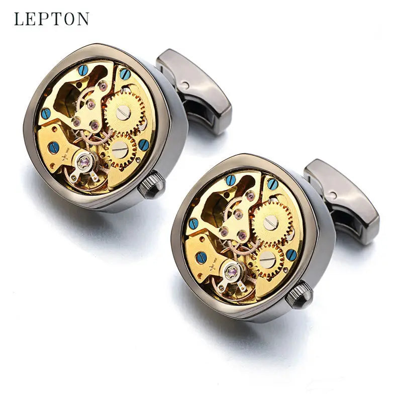 Hot Watch Movement Cufflinks Non-Functional Stainless Steel Steampunk Gear Watch Mechanism Cuff links for Mens Relojes gemelos