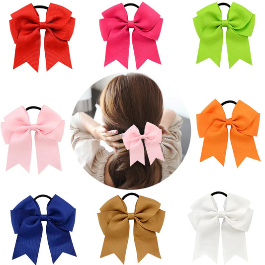 2018 Girls Cheerleading Bow Elastic Hair Bands child Ribbon Rope Ponytail Holder Kids Fabric School Girls Hair Accessories