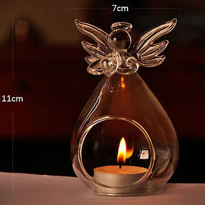 1PC Angel Shaped Glass Candle Holders Transparent Angel Glass Crystal Wall Hanging Tealight Candle Holder Wall Decor Candlestick