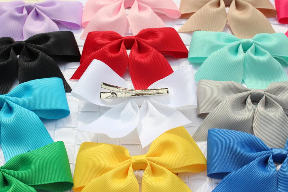 2pcs Boutique Solid Girls Children Stain Hair Clip Bows Ribbon Flower Hairband Hairpins Baby Hair Barrettes Accessories Headwear