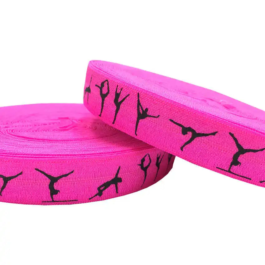 10Yards 5/8'' Colouful Gymnastics Print Fold Over Elastic Stretchy FOE Girls' Hair Tie Accessories DIY Handmade Webbing Headband