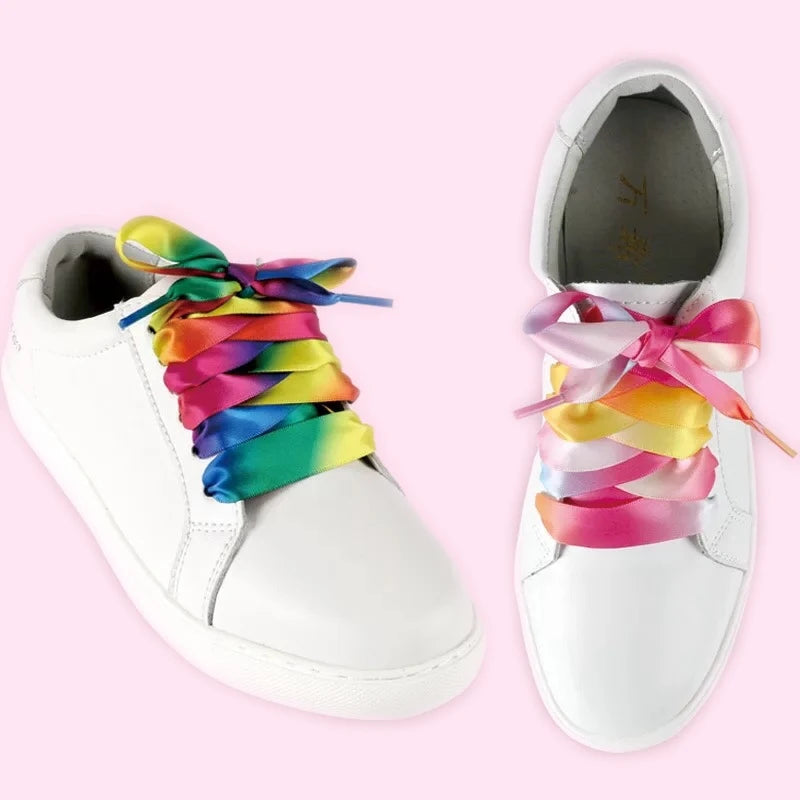 1Pair Colorful Silk shoelaces Candy Gradient Party Camping Boots Shoelace Canvas Strings Camping Shoes Lace Growing rainbow BC-2