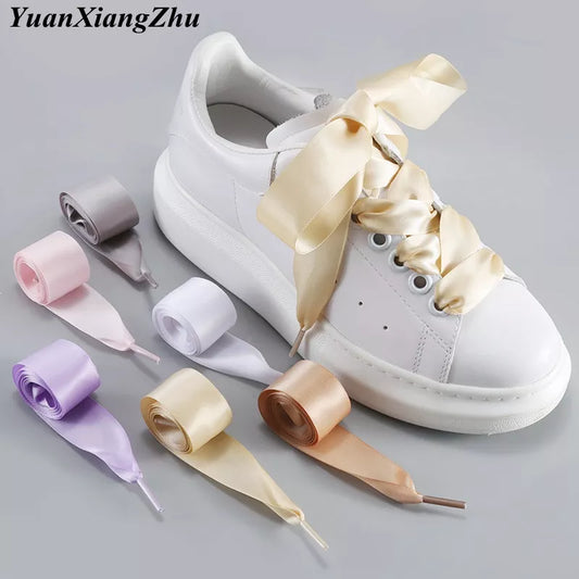 1Pair 2CM Width Satin Shoe laces Flat Silk Ribbon ShoeLaces Boots Sneakers ShoeLace 19 Colors Length 80CM 100CM 120CM S-1