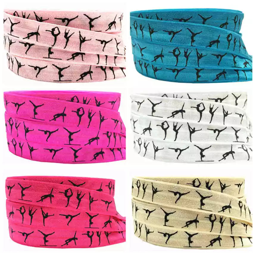 10Yards 5/8'' Colouful Gymnastics Print Fold Over Elastic Stretchy FOE Girls' Hair Tie Accessories DIY Handmade Webbing Headband
