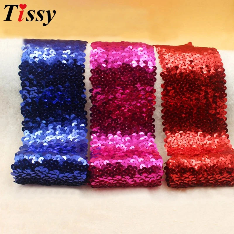 1Meter 7.5CM Width Elasticity Sequin Beading Trim Lace Spangle Ribbon DIY Handcraft Sewing Curtain Accessories Party Decoration