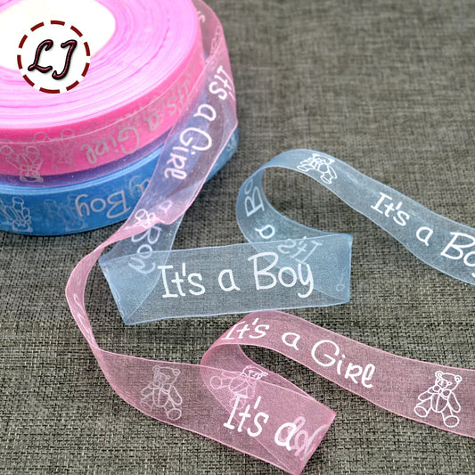 new arrived 5yd/lot 1'' (25mm) printed boy girl carton organza ribbon lace webbing DIY hairbow gift package crafts accessories