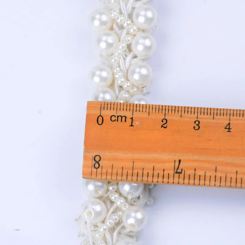 1Yards 31 style Pearl Beaded rhinestone Trims Sew on White mesh Lace Ribbon FOR DIY hair Clothes Wedding Dress Belt Accessories