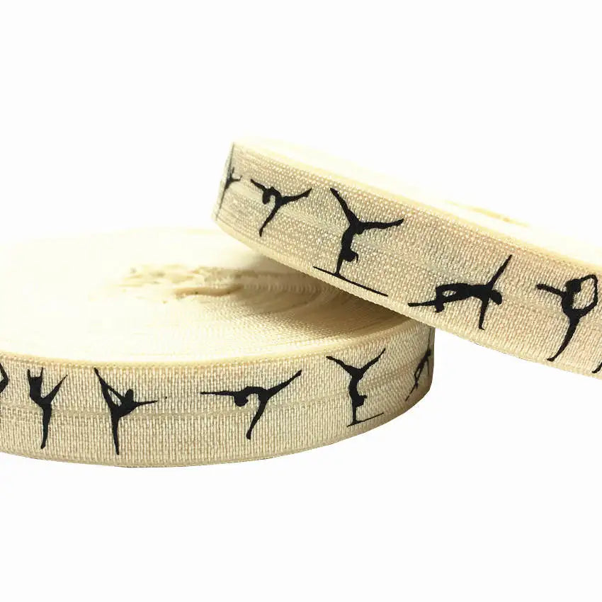 10Yards 5/8'' Colouful Gymnastics Print Fold Over Elastic Stretchy FOE Girls' Hair Tie Accessories DIY Handmade Webbing Headband