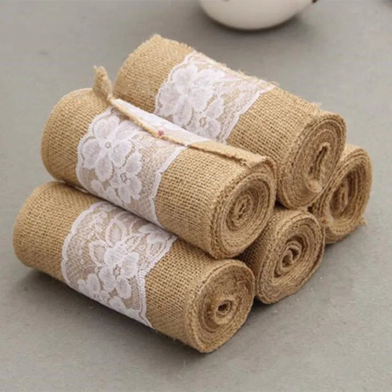 245cm* 15cm Burlap Hessian Ribbon with Lace Sashes for Wedding Craft Party Decoration , AA7896